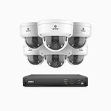 HZ804 - Kit de surveillance 4K à 8 canaux avec 6 PoE caméras, Zoom optique 4X, vision nocturne à deux lumières, détection de mouvement 2.0, Microphone intégré, sirène et alarme stroboscopique