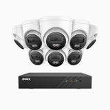 H500P - Kit de surveillance PoE 3K à 8 canaux avec 8 caméras, vision nocturne en couleur et infrarouge, résolution 3072*1728, ouverture f/1.6 (0.005 Lux), détection humaine et véhicule, microphone intégré, IP67