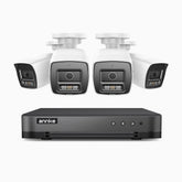 H800 - Kit de surveillance PoE 4K à 8 canaux avec 4 caméras, vision nocturne en couleur et infrarouge, Détection Personne-Véhicule, Microphone intégré, Champ de vision de 96°, RTSP et ONVIF pris en charge