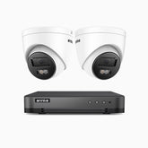 H800 - Kit de surveillance PoE 4K à 8 canaux avec 2 caméras, vision nocturne en couleur et infrarouge, Détection Personne-Véhicule, Microphone intégré, Champ de vision de 96°, RTSP et ONVIF pris en charge