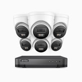 H800 - Kit de surveillance PoE 4K à 8 canaux avec 6 caméras, vision nocturne en couleur et infrarouge, Détection Personne-Véhicule, Microphone intégré, Champ de vision de 96°, RTSP et ONVIF pris en charge
