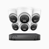 H800 - Kit de surveillance PoE 4K à 8 canaux avec 6 caméras, vision nocturne en couleur et infrarouge, Détection Personne-Véhicule, Microphone intégré, Champ de vision de 96°, RTSP et ONVIF pris en charge