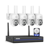 WSPT500 - Kit de vidéosurveillance extérieur 10 canaux 5MP WLAN avec 4 caméras PT 5MP, détection intelligente des personnes, audio bidirectionnel, vision nocturne en couleur, étanchéité IP67