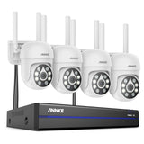 WSPT500 - Kit de vidéosurveillance extérieur 10 canaux 5MP WLAN avec 4 caméras PT 5MP, détection intelligente des personnes, audio bidirectionnel, vision nocturne en couleur, étanchéité IP67