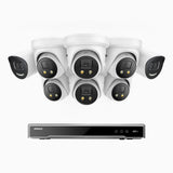 H800X - 4K 8 Channel PoE Security System with 2 Bullet & 6 Turret Cameras, 1/1.8'' BSI Sensor, f/1.6 Aperture (0.003 Lux), Siren & Strobe Alarm,Two-Way Audio, Human & Vehicle Detection, Perimeter Protection, Works with Alexa