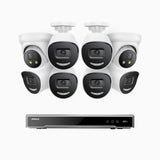 H800X - 4K 8 Channel PoE Security System with 6 Bullet & 2 Turret Cameras, 1/1.8'' BSI Sensor, f/1.6 Aperture (0.003 Lux), Siren & Strobe Alarm,Two-Way Audio, Human & Vehicle Detection, Perimeter Protection, Works with Alexa