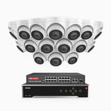 H500 - Kit de surveillance PoE 5MP à 32 canaux avec 16 caméras, Vision nocturne Infrarouge 2.0, Microphone intégré, Fente pour carte SD, Fonctionne avec Alexa, Switch PoE 16 ports inclus