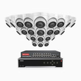 H500 - Kit de surveillance PoE 5MP à 32 canaux avec 24 caméras, Vision nocturne Infrarouge 2.0, Microphone intégré, Fente pour carte SD, Fonctionne avec Alexa, Switch PoE 16 ports inclus