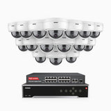 H500 - Kit de surveillance PoE 5MP à 32 canaux avec 16 caméras, Vision nocturne Infrarouge 2.0, Microphone intégré, Fente pour carte SD, Fonctionne avec Alexa, Switch PoE 16 ports inclus