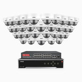 H800 - Kit de surveillance PoE 4K à 32 canaux avec 32 caméras, vision nocturne en couleur et infrarouge, Détection de personnes et de véhicules, Microphone intégré, Champ de vision de 96°, RTSP et ONVIF pris en charge, Switch PoE 16 ports inclus