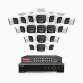 H800 - Kit de surveillance PoE 4K à 32 canaux avec 24 caméras, vision nocturne en couleur et infrarouge, Détection de personnes et de véhicules, Microphone intégré, Champ de vision de 96°, RTSP et ONVIF pris en charge, Switch PoE 16 ports inclus