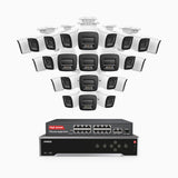 H800 - Kit de surveillance PoE 4K à 32 canaux avec 24 caméras, vision nocturne en couleur et infrarouge, Détection de personnes et de véhicules, Microphone intégré, Champ de vision de 96°, RTSP et ONVIF pris en charge, Switch PoE 16 ports inclus