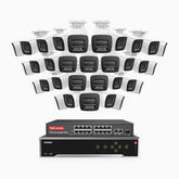 H800 - Kit de surveillance PoE 4K à 32 canaux avec 32 caméras, vision nocturne en couleur et infrarouge, Détection de personnes et de véhicules, Microphone intégré, Champ de vision de 96°, RTSP et ONVIF pris en charge, Switch PoE 16 ports inclus