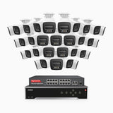 H800 - Kit de surveillance PoE 4K à 32 canaux avec 32 caméras, vision nocturne en couleur et infrarouge, Détection de personnes et de véhicules, Microphone intégré, Champ de vision de 96°, RTSP et ONVIF pris en charge, Switch PoE 16 ports inclus