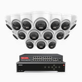 H800 - Kit de surveillance PoE 4K à 32 canaux avec 16 caméras, vision nocturne en couleur et infrarouge, Détection de personnes et de véhicules, Microphone intégré, Champ de vision de 96°, RTSP et ONVIF pris en charge, Switch PoE 16 ports inclus