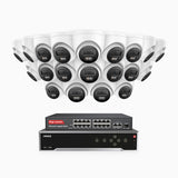 H800 - Kit de surveillance PoE 4K à 32 canaux avec 20 caméras, vision nocturne en couleur et infrarouge, Détection de personnes et de véhicules, Microphone intégré, Champ de vision de 96°, RTSP et ONVIF pris en charge, Switch PoE 16 ports inclus