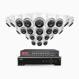 H800 - Kit de surveillance PoE 4K à 32 canaux avec 24 caméras, vision nocturne en couleur et infrarouge, Détection de personnes et de véhicules, Microphone intégré, Champ de vision de 96°, RTSP et ONVIF pris en charge, Switch PoE 16 ports inclus
