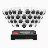 H800 - Kit de surveillance PoE 4K à 32 canaux avec 32 caméras, vision nocturne en couleur et infrarouge, Détection de personnes et de véhicules, Microphone intégré, Champ de vision de 96°, RTSP et ONVIF pris en charge, Switch PoE 16 ports inclus