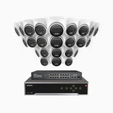 H500 - Kit de surveillance PoE 5MP à 32 canaux avec 24 caméras, Vision nocturne intelligente à double éclairage, 3072 × 1728 à 20 ips, détection intelligente des personnes et des véhicules, microphone intégré, IP67