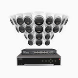 H500 - Kit de surveillance PoE 5MP à 32 canaux avec 24 caméras, Vision nocturne intelligente à double éclairage, 3072 × 1728 à 20 ips, détection intelligente des personnes et des véhicules, microphone intégré, IP67