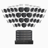 H800X - Kit de surveillance PoE 4K à 64 canaux avec 40 caméras, capteur BSI de 1/1,8", ouverture de f/1,6 (0,003 Lux), sirène et alarme stroboscopique, audio bidirectionnel, détection de présence humaine et de véhicules, protection périmétrique