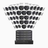 H800X - Kit de surveillance PoE 4K à 64 canaux avec 48 caméras, capteur BSI de 1/1,8", ouverture de f/1,6 (0,003 Lux), sirène et alarme stroboscopique, audio bidirectionnel, détection de présence humaine et de véhicules, protection périmétrique