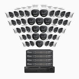 H800X - Kit de surveillance PoE 4K à 64 canaux avec 48 caméras, capteur BSI de 1/1,8", ouverture de f/1,6 (0,003 Lux), sirène et alarme stroboscopique, audio bidirectionnel, détection de présence humaine et de véhicules, protection périmétrique