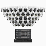 H800X - Kit de surveillance PoE 4K à 64 canaux avec 48 caméras, capteur BSI de 1/1,8", ouverture de f/1,6 (0,003 Lux), sirène et alarme stroboscopique, audio bidirectionnel, détection de présence humaine et de véhicules, protection périmétrique