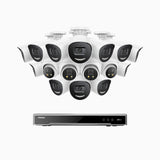 H800X - 4K 16 Channel PoE Security System with 12 Bullet & 4 Turret Cameras, 1/1.8'' BSI Sensor, f/1.6 Aperture (0.003 Lux), Siren & Strobe Alarm,Two-Way Audio, Human & Vehicle Detection, Perimeter Protection, Works with Alexa