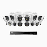 H800X - 4K 16 Channel PoE Security System with 6 Bullet & 10 Turret Cameras, 1/1.8'' BSI Sensor, f/1.6 Aperture (0.003 Lux), Siren & Strobe Alarm,Two-Way Audio, Human & Vehicle Detection, Perimeter Protection, Works with Alexa