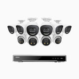 H800X - 4K 16 Channel PoE Security System with 6 Bullet & 4 Turret Cameras, 1/1.8'' BSI Sensor, f/1.6 Aperture (0.003 Lux), Siren & Strobe Alarm,Two-Way Audio, Human & Vehicle Detection, Perimeter Protection, Works with Alexa