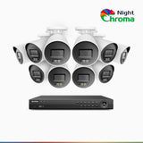 NightChroma<sup>TM</sup> NCK800 - Kit de surveillance PoE 4K à 16 canaux avec 10 caméras, Vision Nocturne Couleur Acme, 3840 × 2160 à 30 ips, Détection des Personnes et Véhicules, Alarme Sirène et Stroboscopique, Audio Bidirectionnel