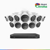 NightChroma<sup>TM</sup> NCK800 - Kit de surveillance PoE 4K à 16 canaux avec 12 caméras, Vision Nocturne Couleur Acme, 3840 × 2160 à 30 ips, Détection des Personnes et Véhicules, Alarme Sirène et Stroboscopique, Audio Bidirectionnel