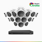 NightChroma<sup>TM</sup> NCK800 - Kit de surveillance PoE 4K à 16 canaux avec 16 caméras, Vision Nocturne Couleur Acme, 3840 × 2160 à 30 ips, Détection des Personnes et Véhicules, Alarme Sirène et Stroboscopique, Audio Bidirectionnel