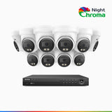 NightChroma<sup>TM</sup> NCK800 - Kit de surveillance PoE 4K à 16 canaux avec 10 caméras, Vision Nocturne Couleur Acme, 3840 × 2160 à 30 ips, Détection des Personnes et Véhicules, Alarme Sirène et Stroboscopique, Audio Bidirectionnel