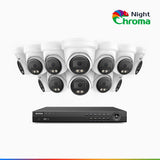 NightChroma<sup>TM</sup> NCK800 - Kit de surveillance PoE 4K à 16 canaux avec 12 caméras, Vision Nocturne Couleur Acme, 3840 × 2160 à 30 ips, Détection des Personnes et Véhicules, Alarme Sirène et Stroboscopique, Audio Bidirectionnel