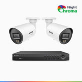 NightChroma<sup>TM</sup> NCK800 - Kit de surveillance PoE 4K à 8 canaux avec 2 caméras, Vision Nocturne Couleur Acme, 3840 × 2160 à 30 ips, Détection des Personnes et Véhicules, Alarme Sirène et Stroboscopique, Audio Bidirectionnel
