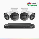 NightChroma<sup>TM</sup> NCK800 - Kit de surveillance PoE 4K à 8 canaux avec 4 caméras, Vision Nocturne Couleur Acme, 3840 × 2160 à 30 ips, Détection des Personnes et Véhicules, Alarme Sirène et Stroboscopique, Audio Bidirectionnel