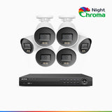 NightChroma<sup>TM</sup> NCK800 - Kit de surveillance PoE 4K à 8 canaux avec 6 caméras, Vision Nocturne Couleur Acme, 3840 × 2160 à 30 ips, Détection des Personnes et Véhicules, Alarme Sirène et Stroboscopique, Audio Bidirectionnel