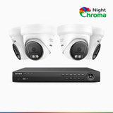 NightChroma<sup>TM</sup> NCK800 - Kit de surveillance PoE 4K à 8 canaux avec 4 caméras, Vision Nocturne Couleur Acme, 3840 × 2160 à 30 ips, Détection des Personnes et Véhicules, Alarme Sirène et Stroboscopique, Audio Bidirectionnel