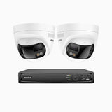 FDH800 - Kit de surveillance PoE 8MP à 8 canaux avec 2 caméras, double objectif, ultra grand angle 180°, vision nocturne intelligente à double éclairage, audio bidirectionnel, sirène et alarme actives, détection humaine et de véhicules, IP67