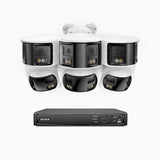 FDH800 - Kit de surveillance PoE 8MP à 8 canaux avec 3 caméras bullet et 3 caméras tourelle, double objectif, ultra grand angle 180°, vision nocturne intelligente à double éclairage, audio bidirectionnel, détection humaine et de véhicules, IP67
