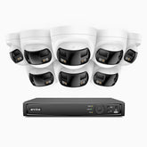 FDH800 - Kit de surveillance PoE 8MP à 8 canaux avec 8 caméras, double objectif, ultra grand angle 180°, vision nocturne intelligente à double éclairage, audio bidirectionnel, sirène et alarme actives, détection humaine et de véhicules, IP67