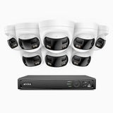 FDH800 - Kit de surveillance PoE 8MP à 8 canaux avec 8 caméras, double objectif, ultra grand angle 180°, vision nocturne intelligente à double éclairage, audio bidirectionnel, sirène et alarme actives, détection humaine et de véhicules, IP67
