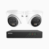 H500 - Kit de surveillance PoE 5MP à 8 canaux avec 2 caméras, Vision nocturne intelligente à double éclairage, 3072 × 1728 à 20 ips, détection intelligente des personnes et des véhicules, microphone intégré, IP67