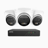 H500 - Kit de surveillance PoE 5MP à 8 canaux avec 3 caméras, Vision nocturne intelligente à double éclairage, 3072 × 1728 à 20 ips, détection intelligente des personnes et des véhicules, microphone intégré, IP67