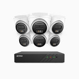 H500 - Kit de surveillance PoE 5MP à 8 canaux avec 6 caméras, Vision nocturne intelligente à double éclairage, 3072 × 1728 à 20 ips, détection intelligente des personnes et des véhicules, microphone intégré, IP67