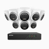 H500 - Kit de surveillance PoE 5MP à 8 canaux avec 8 caméras, Vision nocturne intelligente à double éclairage, 3072 × 1728 à 20 ips, détection intelligente des personnes et des véhicules, microphone intégré, IP67