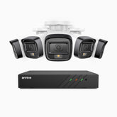 H500 - Kit de surveillance PoE 5MP à 8 canaux avec 5 caméras, Vision nocturne intelligente à double éclairage, 3072 × 1728 à 20 ips, détection intelligente des personnes et des véhicules, microphone intégré, IP67