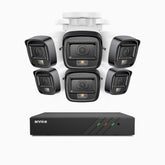 H500 - Kit de surveillance PoE 5MP à 8 canaux avec 6 caméras, Vision nocturne intelligente à double éclairage, 3072 × 1728 à 20 ips, détection intelligente des personnes et des véhicules, microphone intégré, IP67